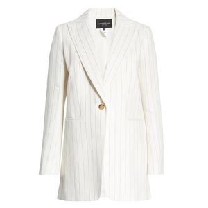 Lafayette 148 Beau Chateau Stripe Linen Blazer In Mystic Blue Multi